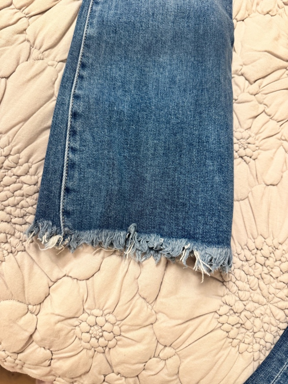 High-Rise Medium Blue Flare Jeans with Raw Hem - Picture 5 of 5